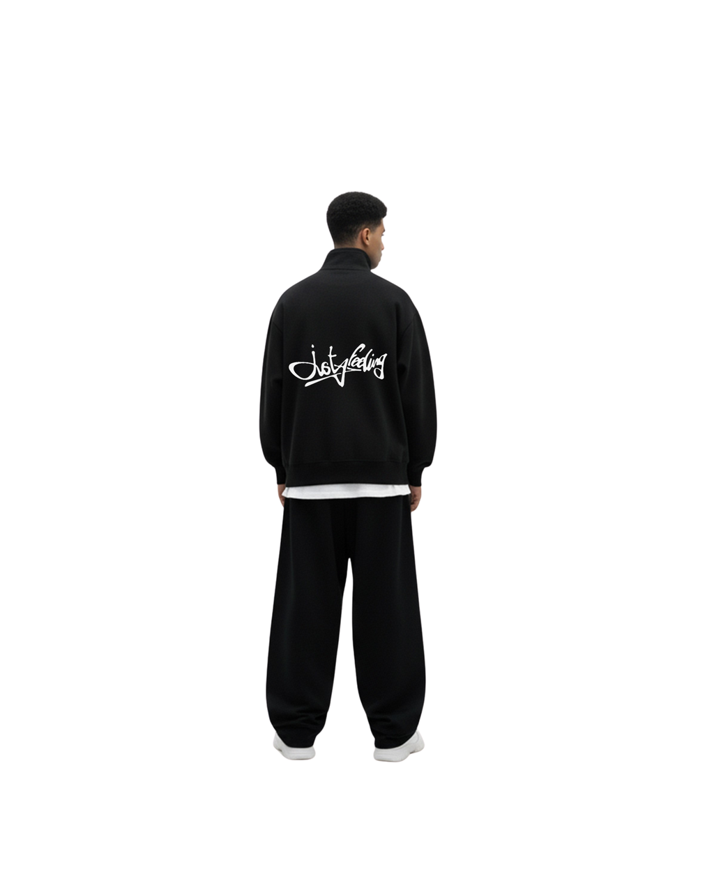 Black puffed quarter zip