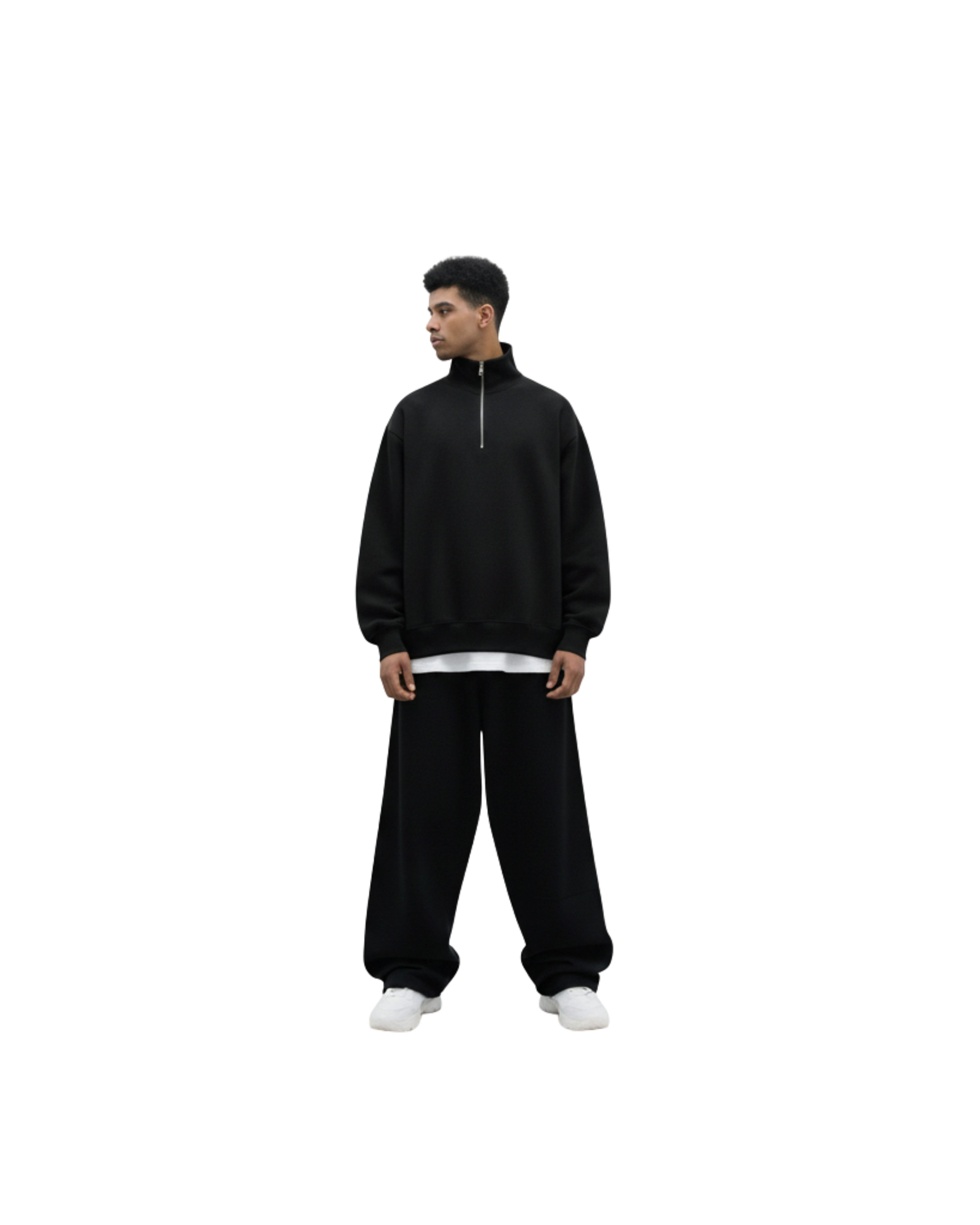 Black puffed quarter zip